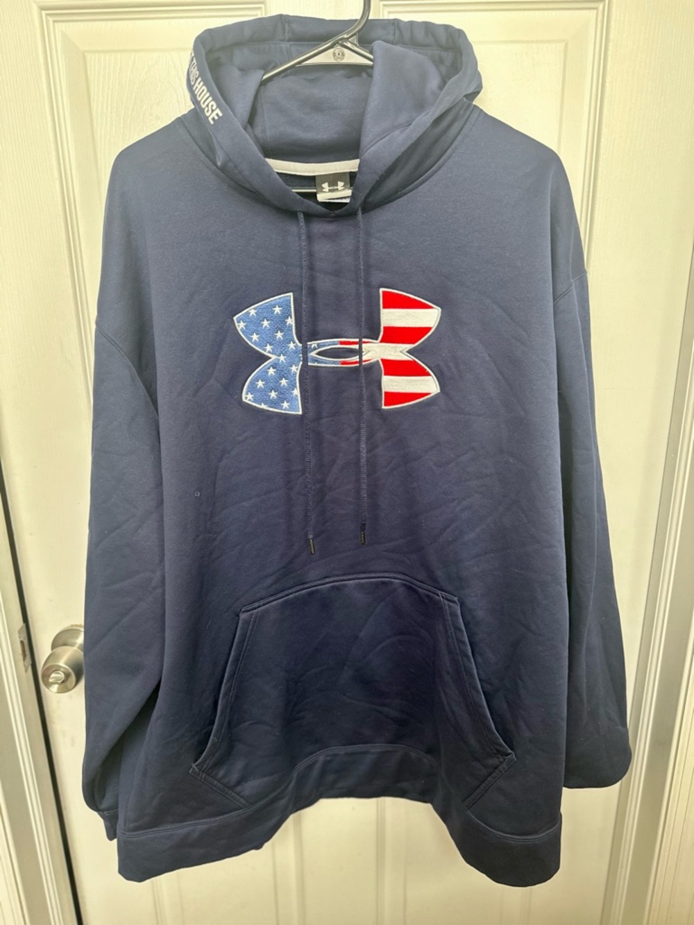 Under Armour Navy Hoodie with American Flag Logo Accent